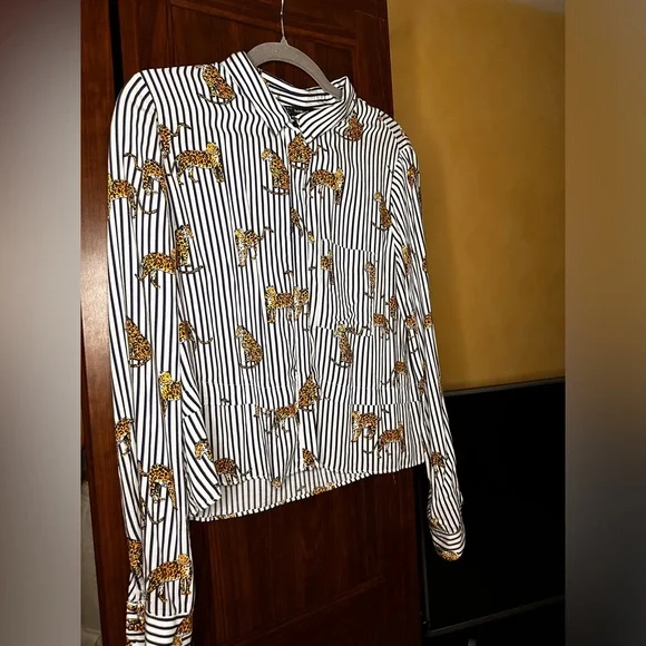 Zara Trafaluc collection Leopard Striped Button-down Long  Sleeve size M - Picture 3 of 8
